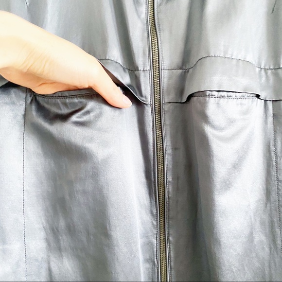 DKNY Gray Metallic Satin Zip Bomber Jacket M - Picture 6 of 13